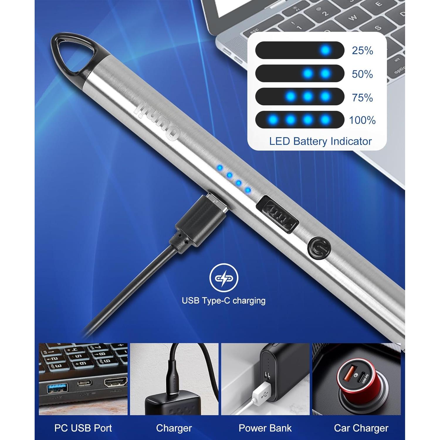 Encendedor Eléctrico Ounil Recargable USB Tipo-C Plata