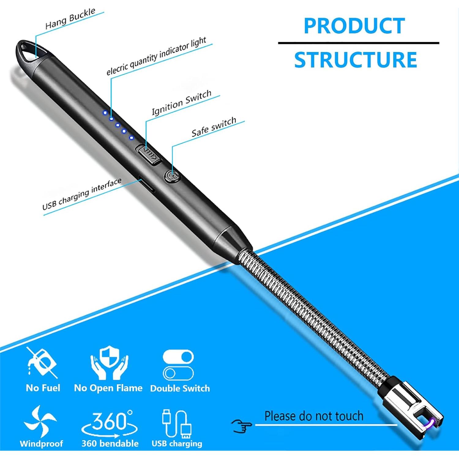 Encendedor Eléctrico Largo ELCELC 360° USB Recargable