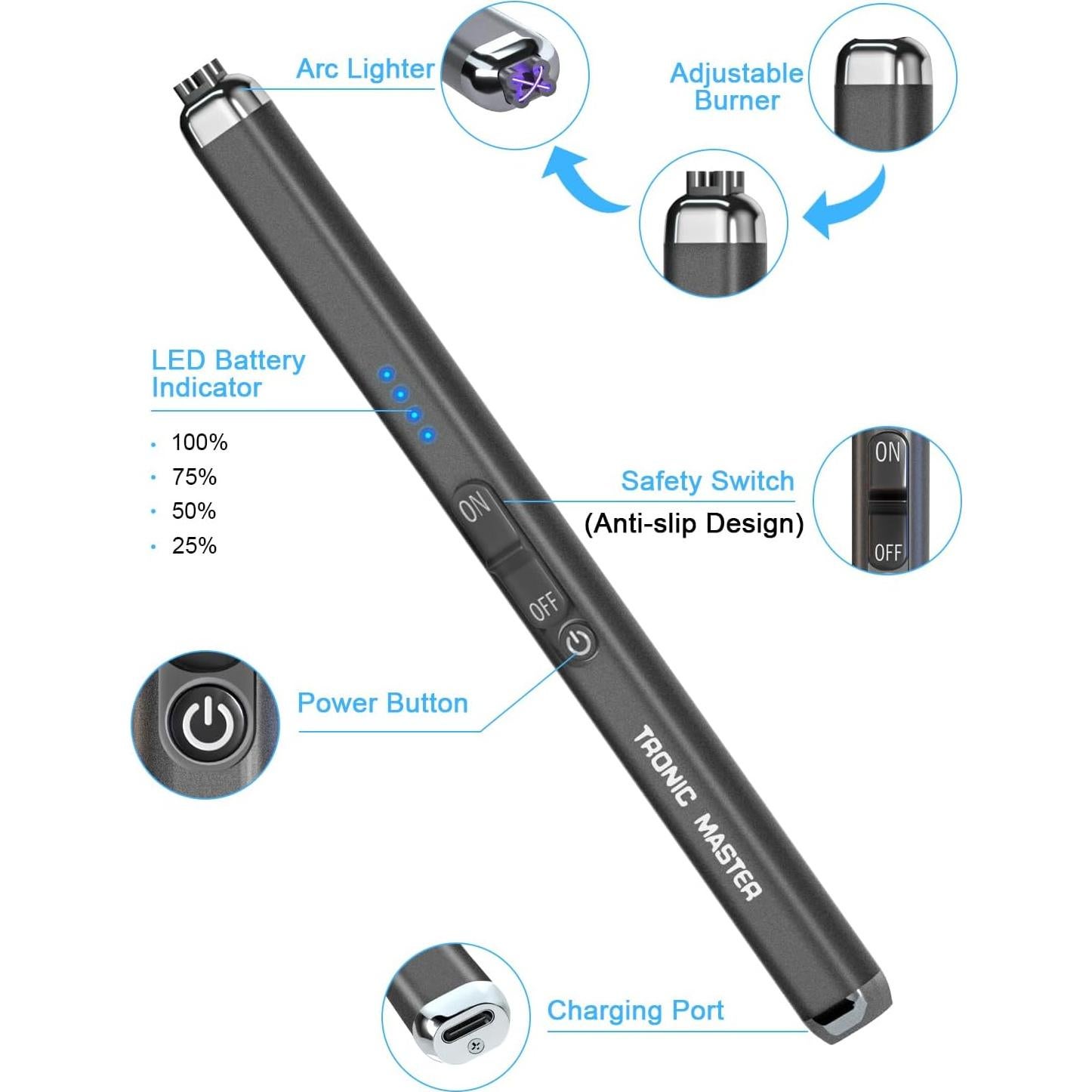 Encendedor Eléctrico Recargable TRONIC MASTER Doble Arco