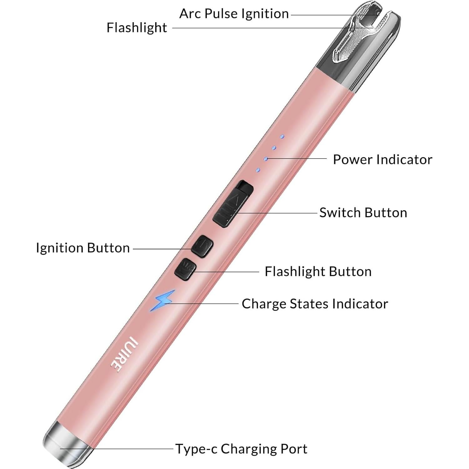 Encendedor Eléctrico IUIRE con Linterna USB Oro Rosa
