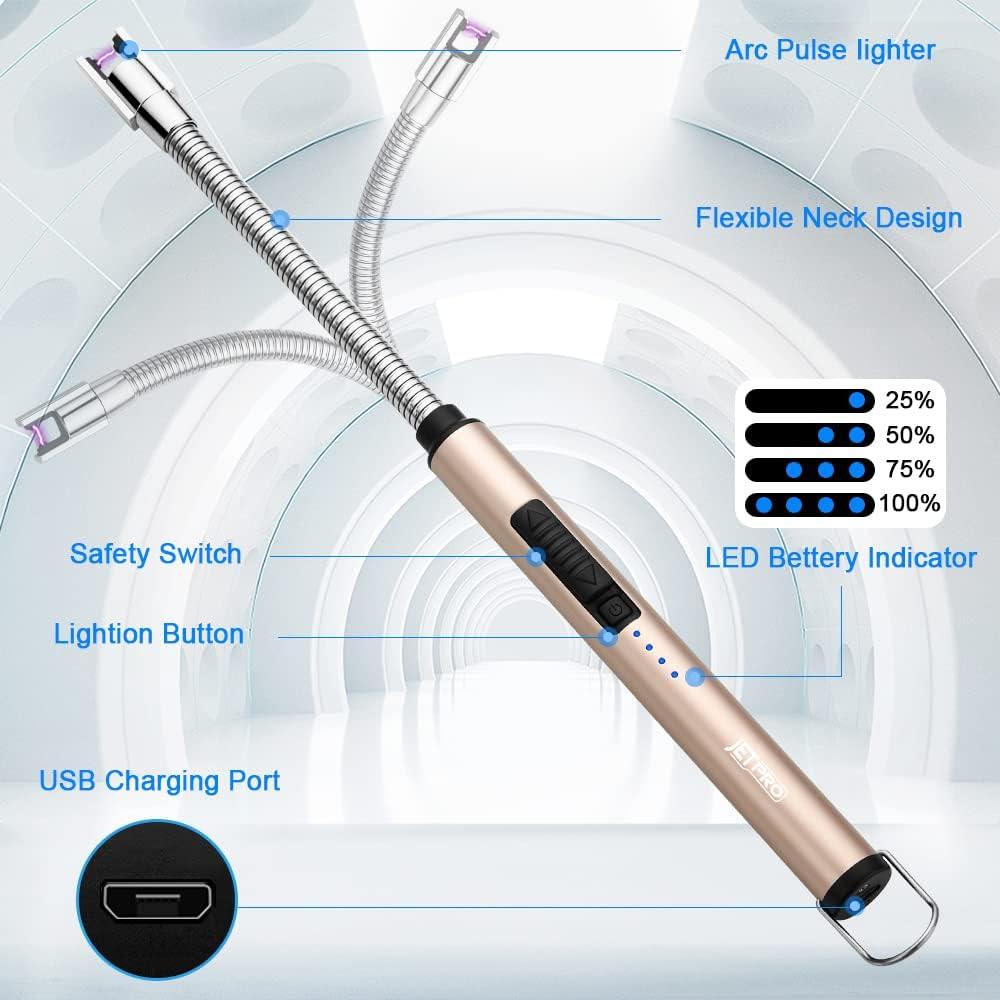 Encendedor recargable USB JETPRO oro 360° flexible