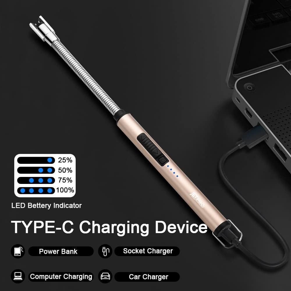Encendedor recargable USB JETPRO oro 360° flexible