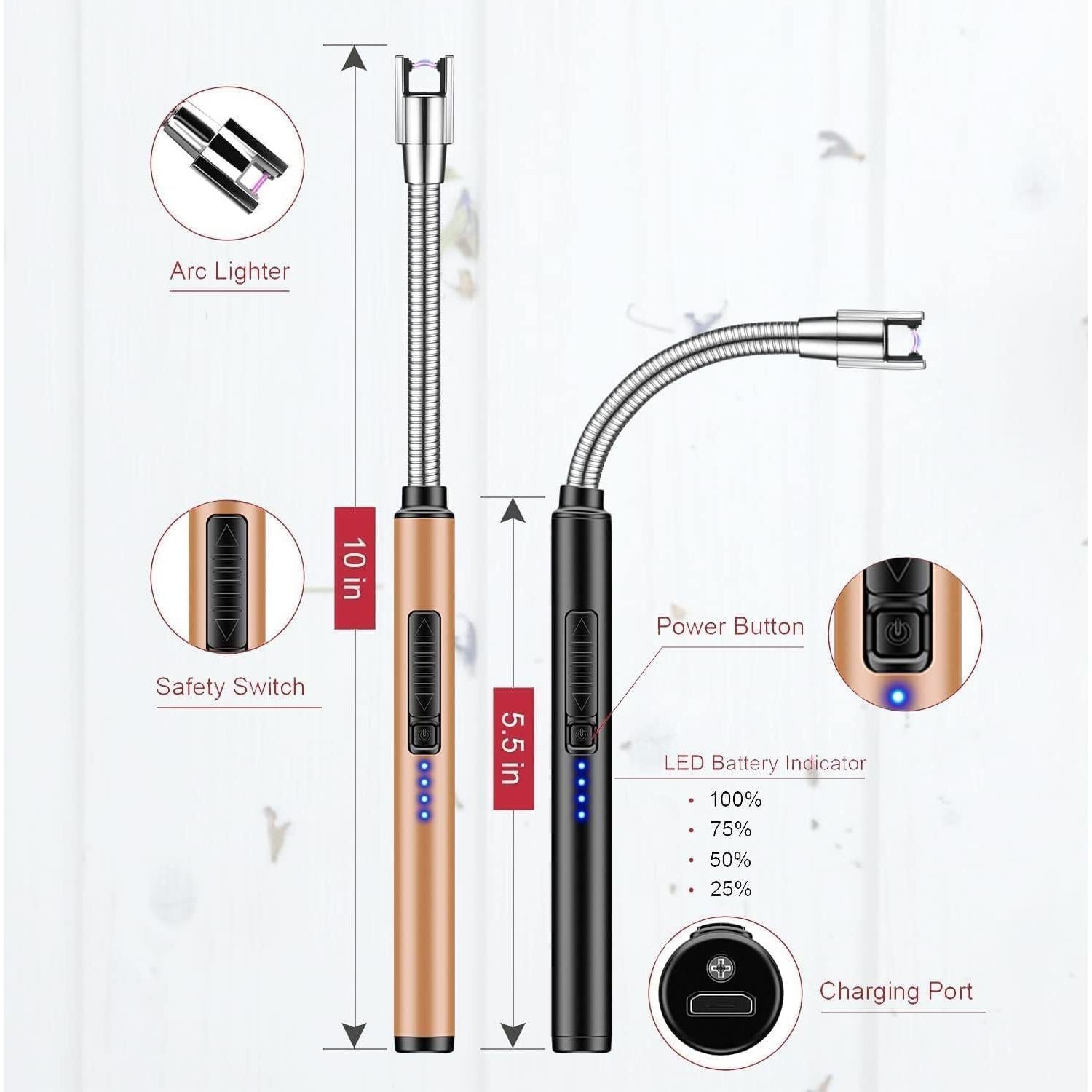 Encendedor de Velas Recargable USB KEETDC 2 Pack Negro Oro Rosa