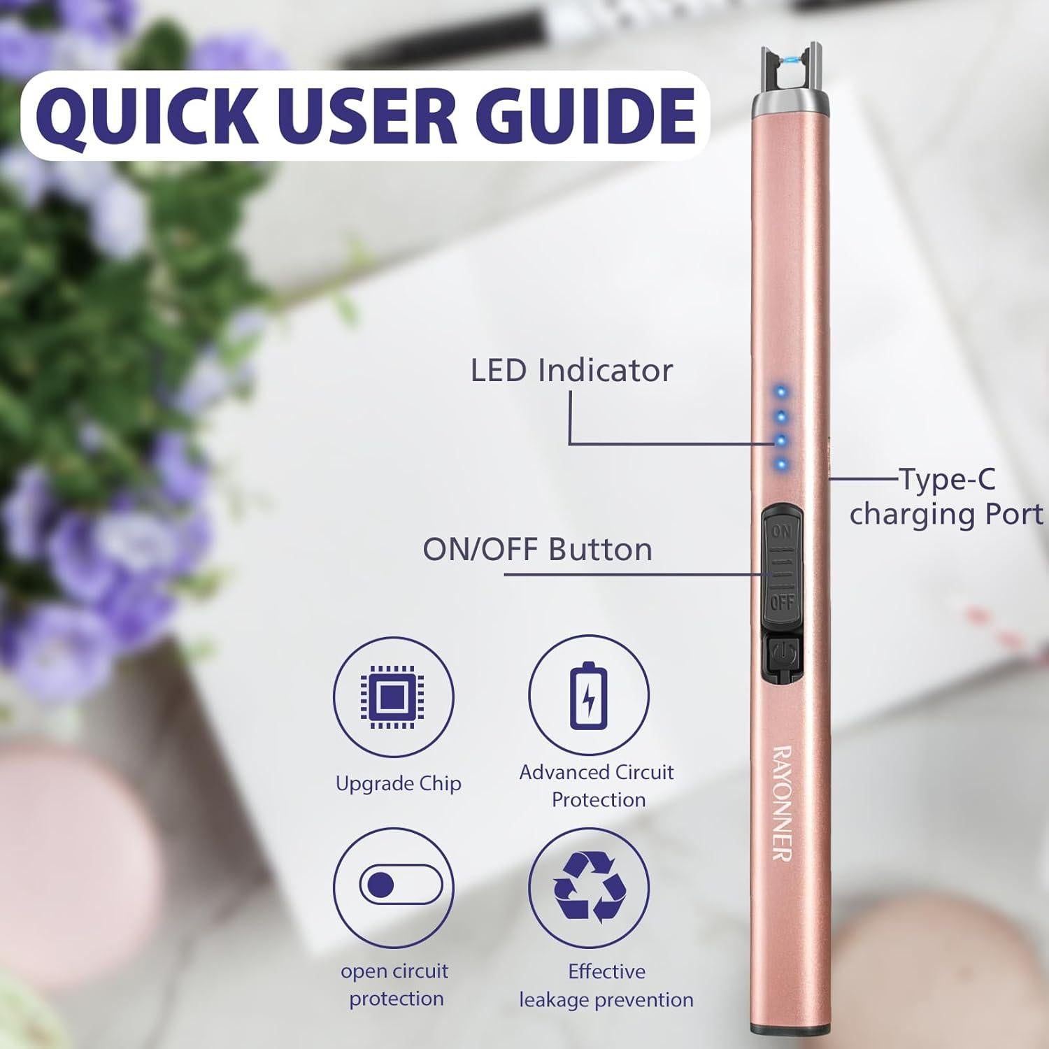 Encendedor Eléctrico RAYONNER Recargable USB Oro Rosa 2 Pzas