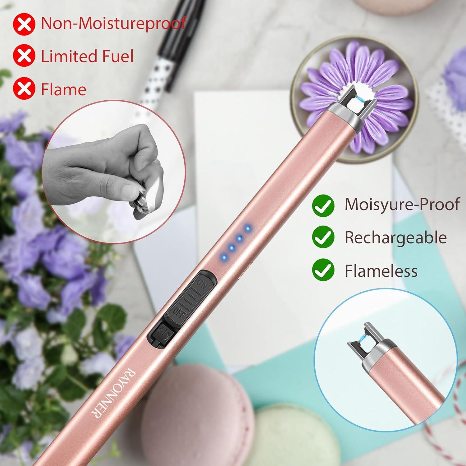 Encendedor Eléctrico RAYONNER Recargable USB Oro Rosa 2 Pzas