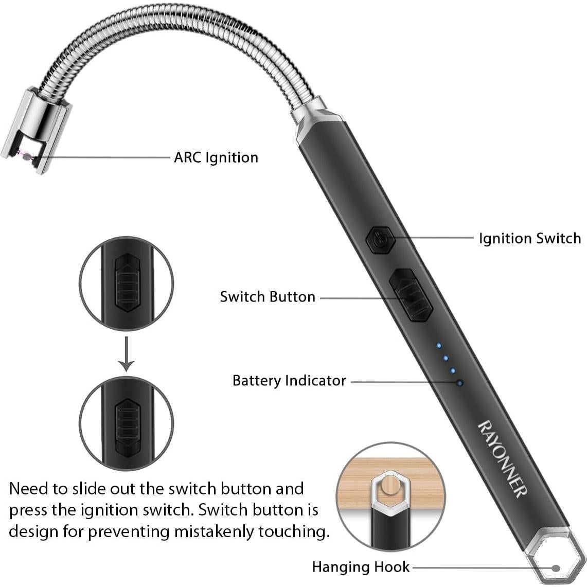 Encendedor Eléctrico RAYONNER USB Recargable Gris