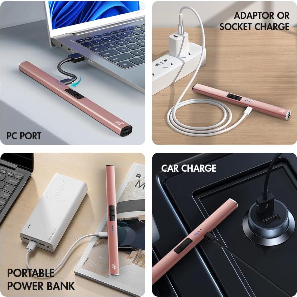 Encendedor Eléctrico Largo TIKETT TK8 Oro Rosa USB Recargable