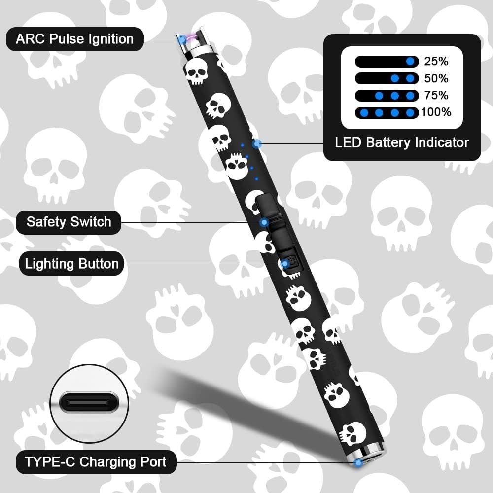 Encendedor Eléctrico SUPRUS USB Tipo C Calavera a Prueba de Viento