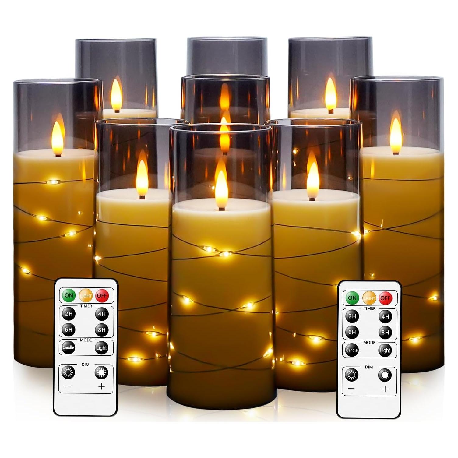 Velas LED sin llama Kakoya 9 Pcs con temporizador Gris