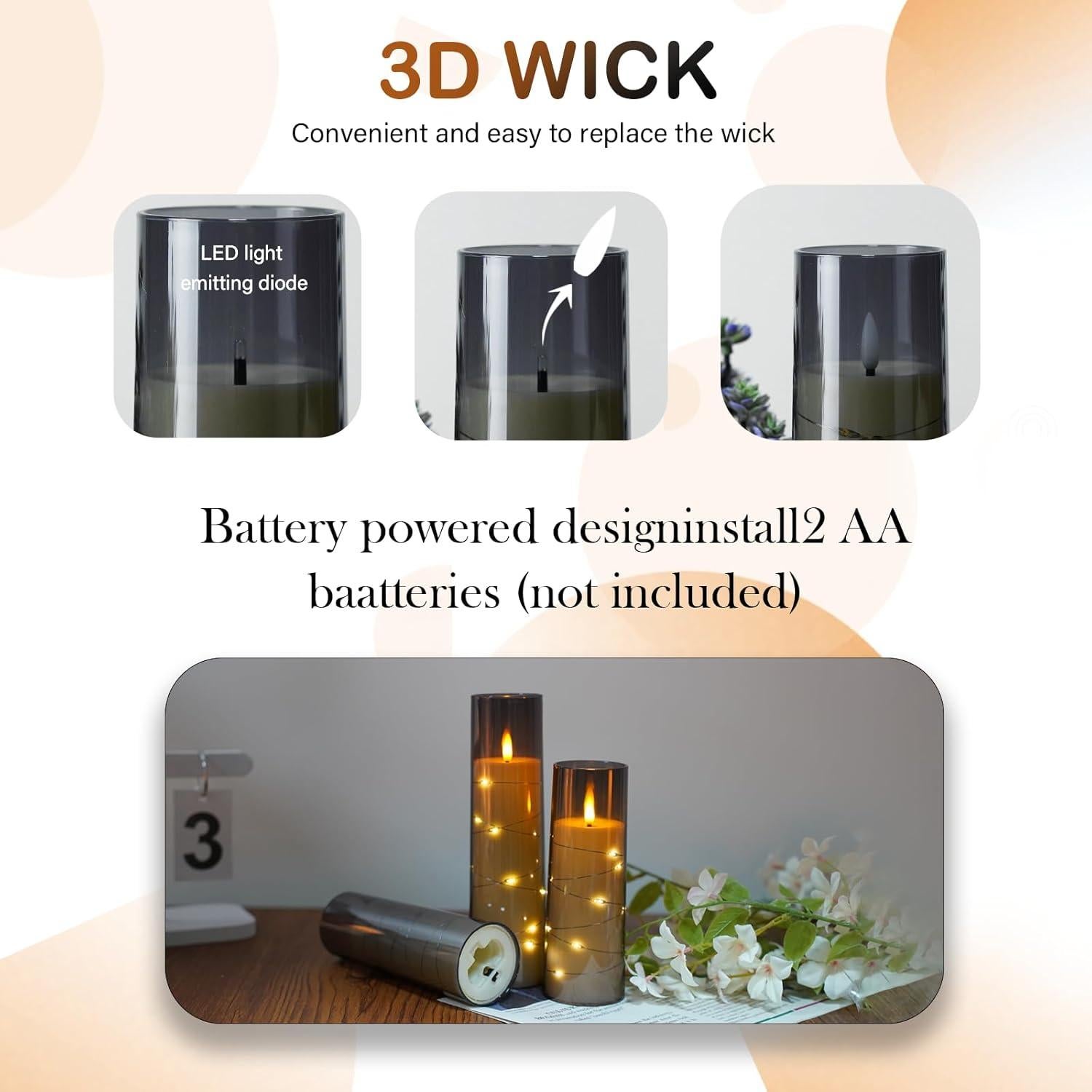Velas LED sin llama Kakoya 9 Pcs con temporizador Gris