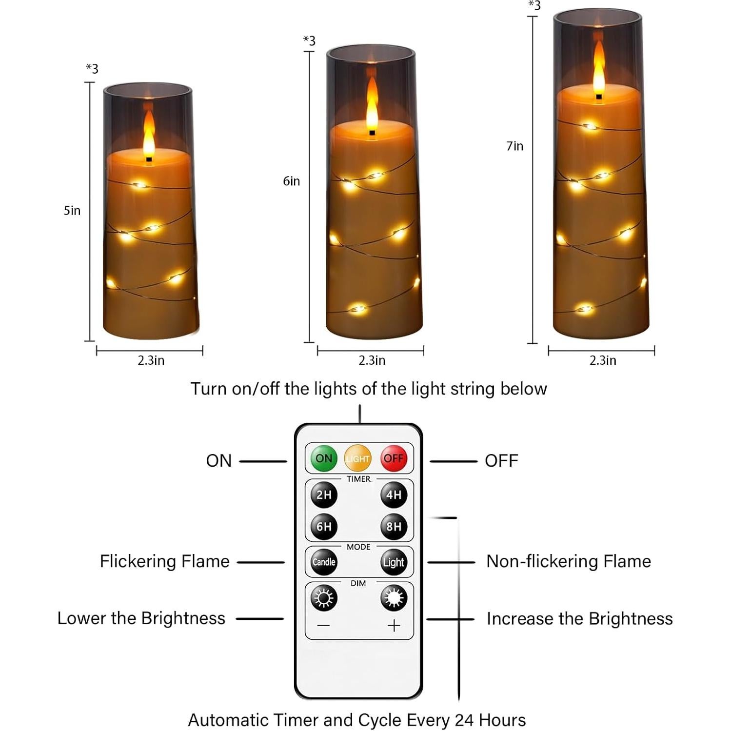Velas LED sin llama Kakoya 9 Pcs con temporizador Gris