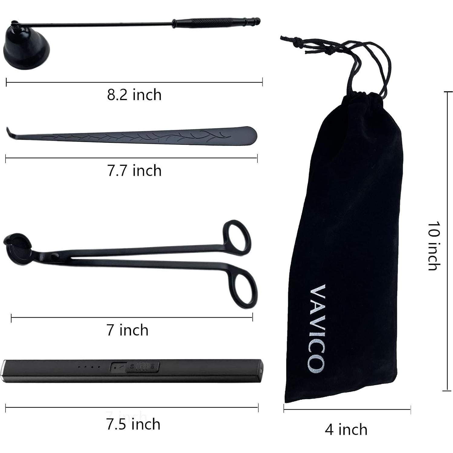 Kit de Cuidado de Velas VAVICO: Trimmer, Apagador y Encendedor