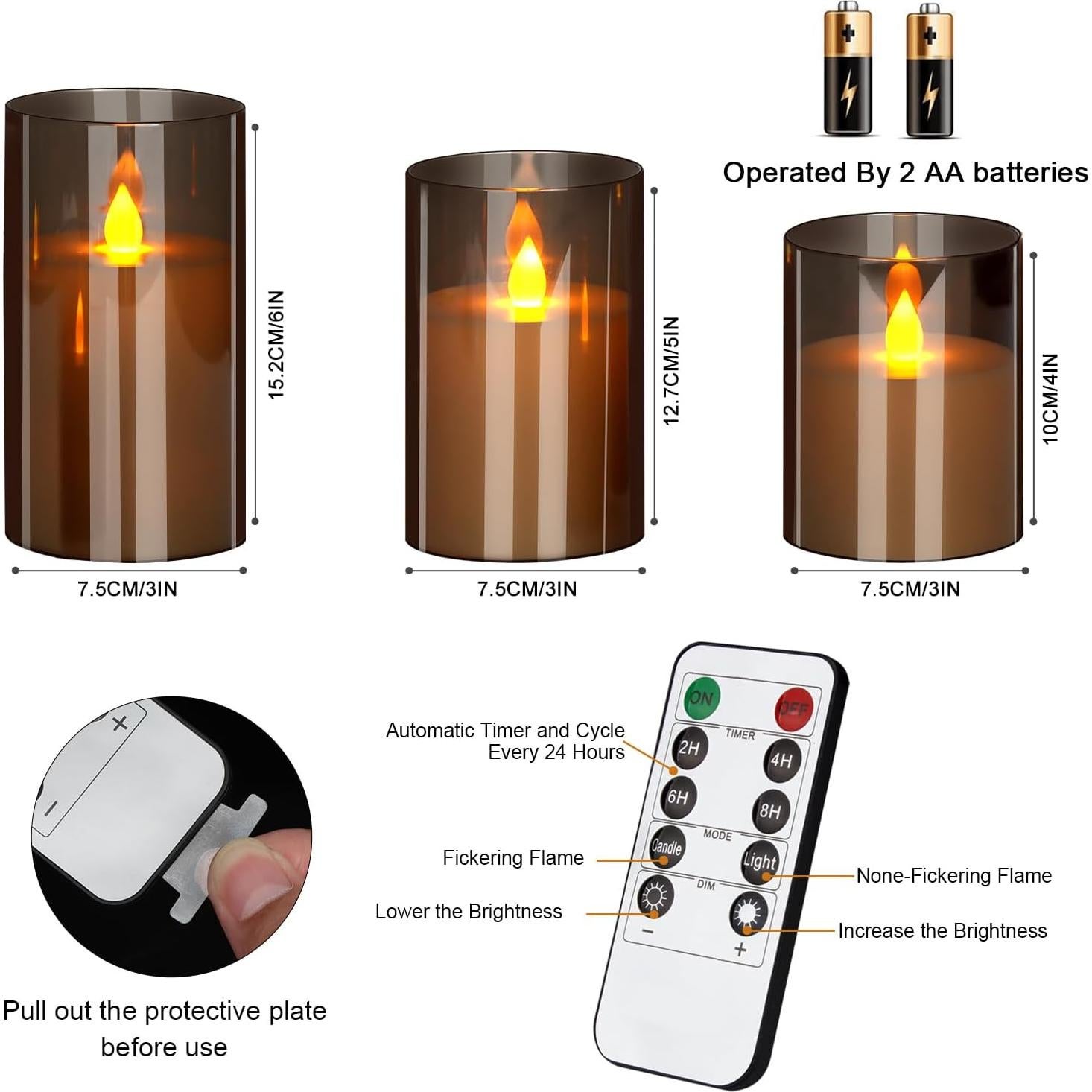 Juego de 3 Velas LED sin Llama Wemarry Gris 10,16-15,24 cm