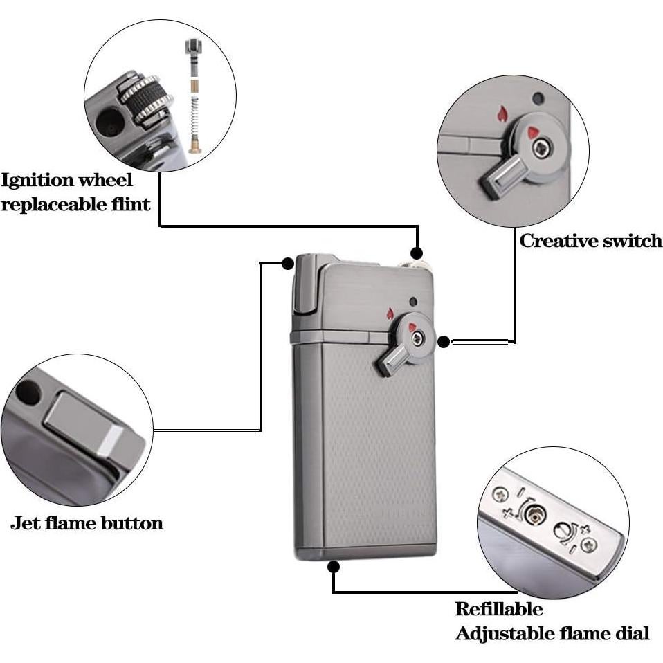 Encendedor Recargable YUSUD Butano Doble Llama Ajustable