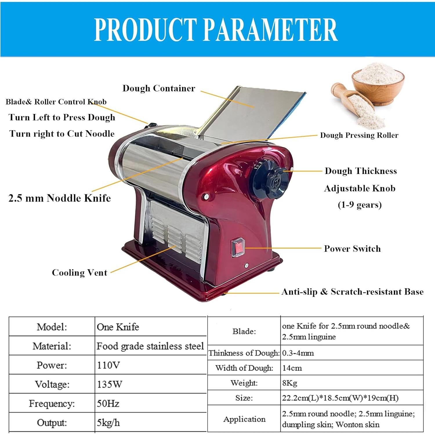 Máquina Eléctrica para Pasta XINGYUEXUAN 2.5mm Acero Inoxidable