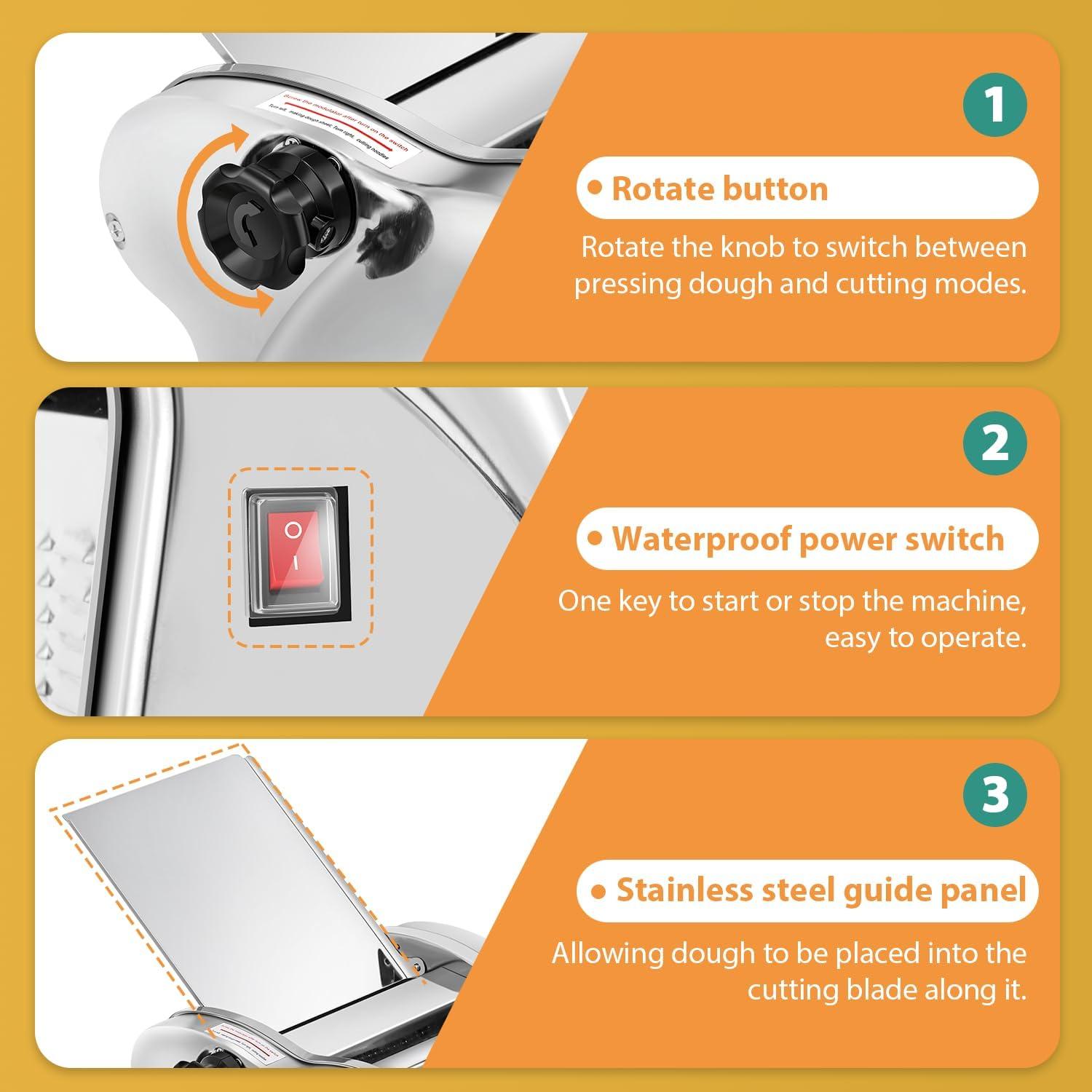 Máquina de Pasta Eléctrica Newhai 3 Cuchillas Acero Inoxidable