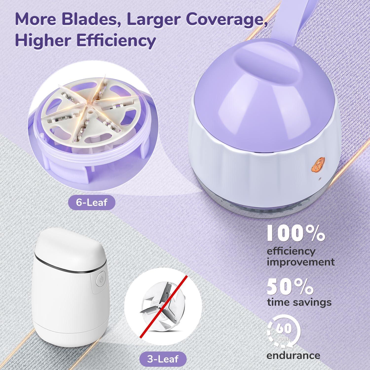 Fabric Shaver, Rechargeable Sweater Shaver, Lint Remover with 6 Leaf Blades, Electric Defuzzer Remove Fuzz, Pills from Clothes, Furniture, Sofa, Blanket