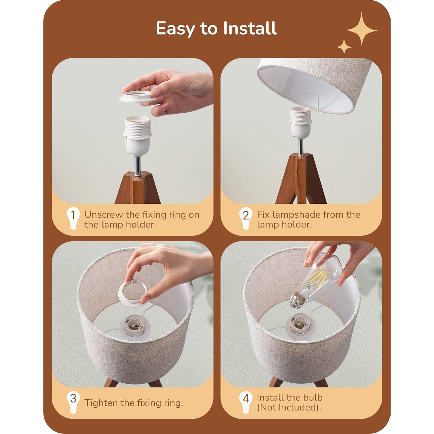 Lámpara de Mesa Tripode EDISHINE Beige 36.1 cm E26