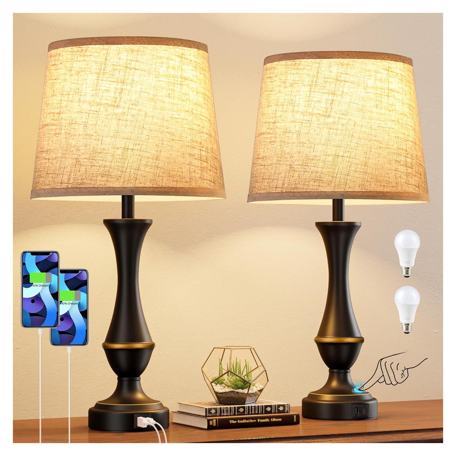 Juego de 2 Lámparas Táctiles Seealle con USB C+A Regulable