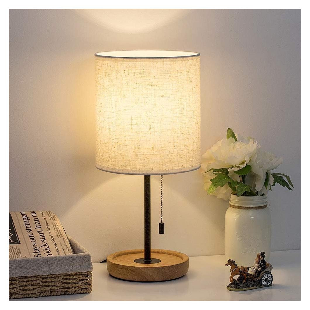 Lámpara de Mesa HAITRAL 16" Moderna de Madera y Tela Beige