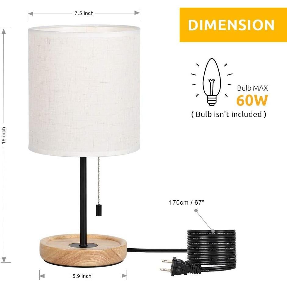 Lámpara de Mesa HAITRAL 16" Moderna de Madera y Tela Beige