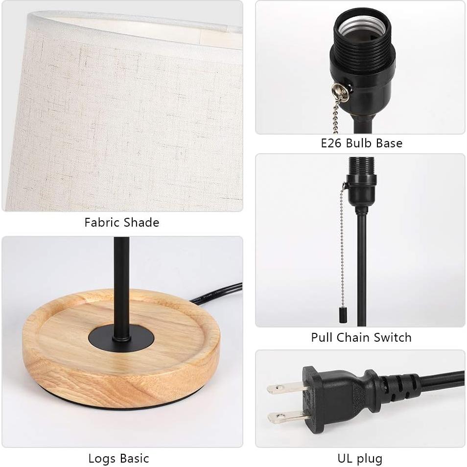 Lámpara de Mesa HAITRAL 16" Moderna de Madera y Tela Beige