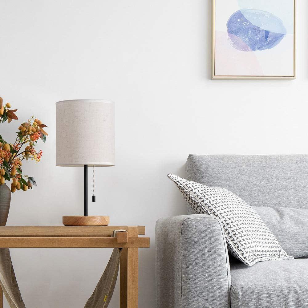 Lámpara de Mesa HAITRAL 16" Moderna de Madera y Tela Beige