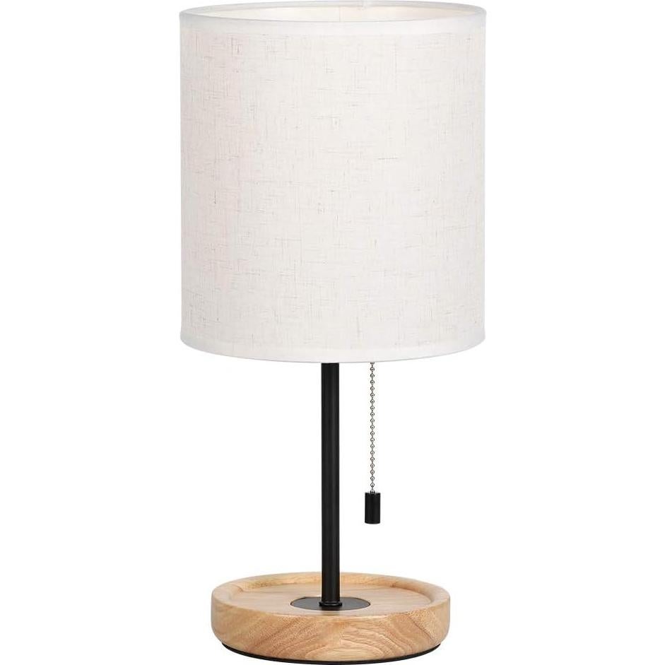 Lámpara de Mesa HAITRAL 16" Moderna de Madera y Tela Beige