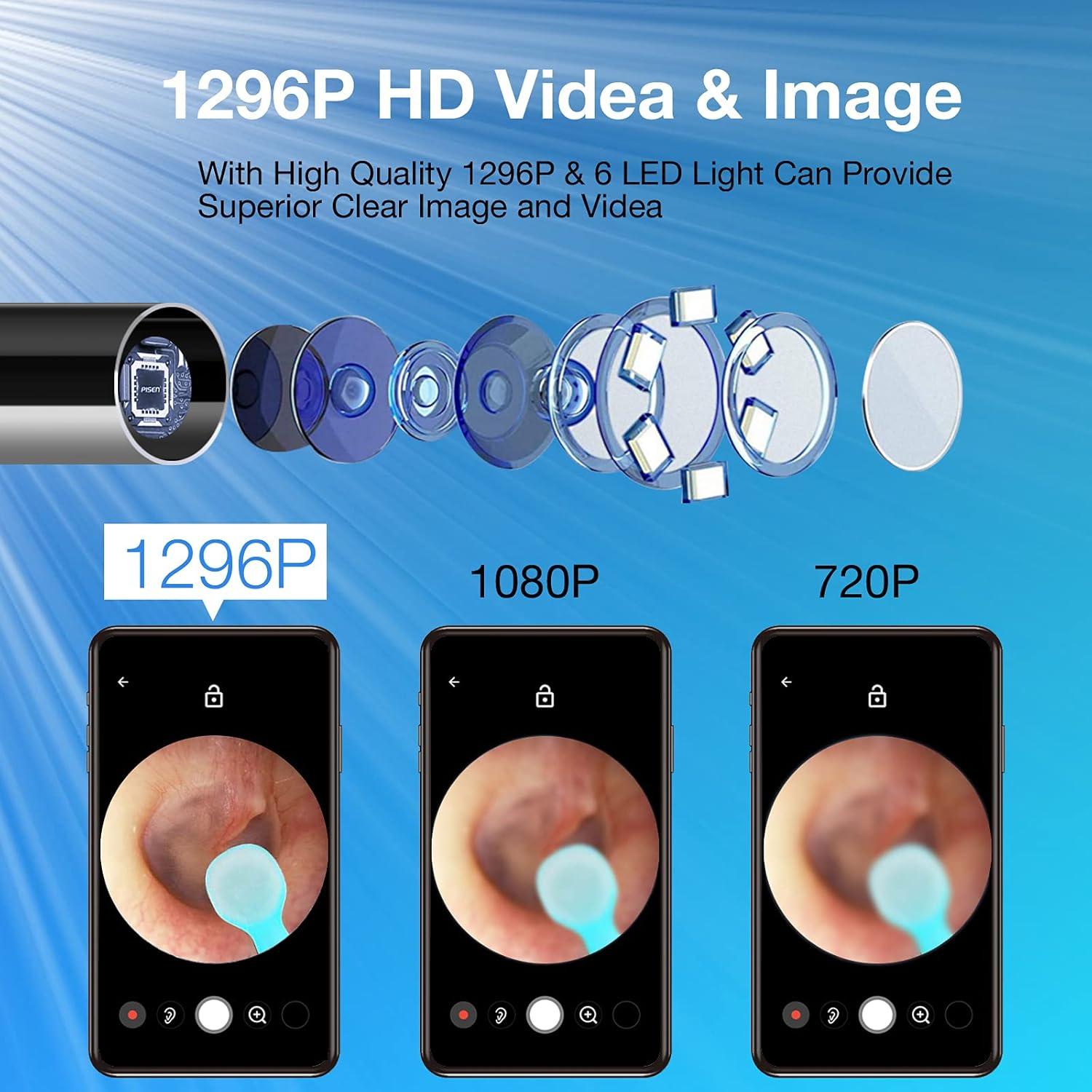 Otoscopio inalámbrico HaYiue Y8 1296P FHD con 6 luces LED