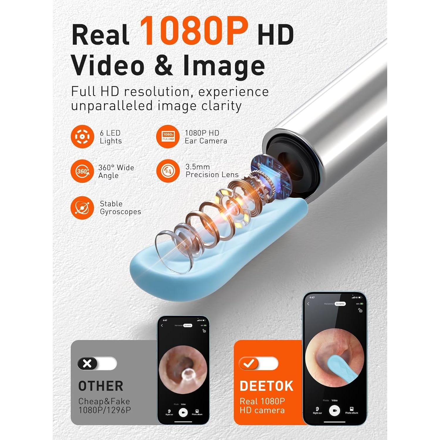 Limpiador de Oídos DEETOK con Cámara HD 1080P y 50 Puntas