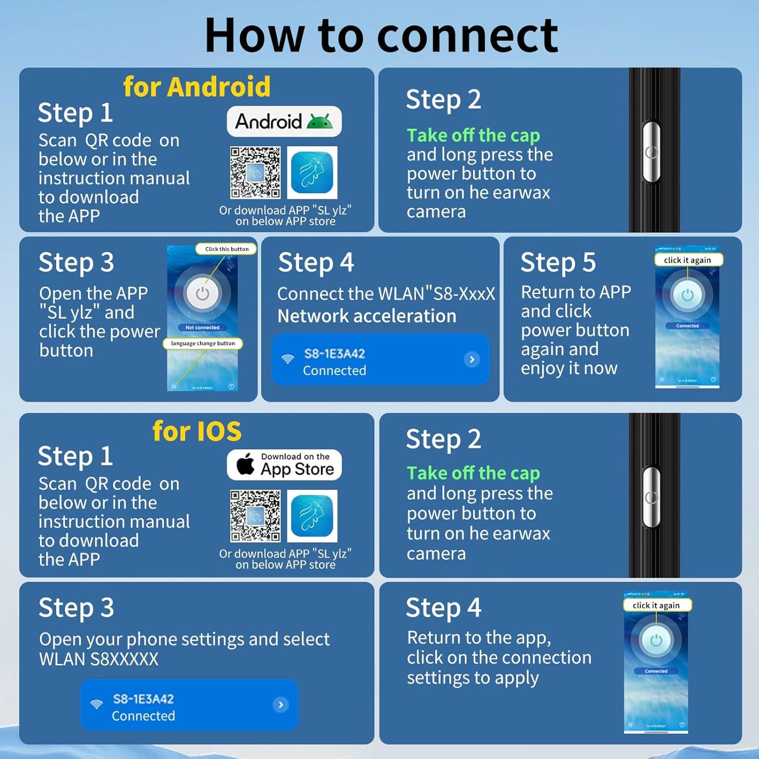 Kit de Limpieza de Oídos O!Life con Cámara y Luz 8 Piezas
