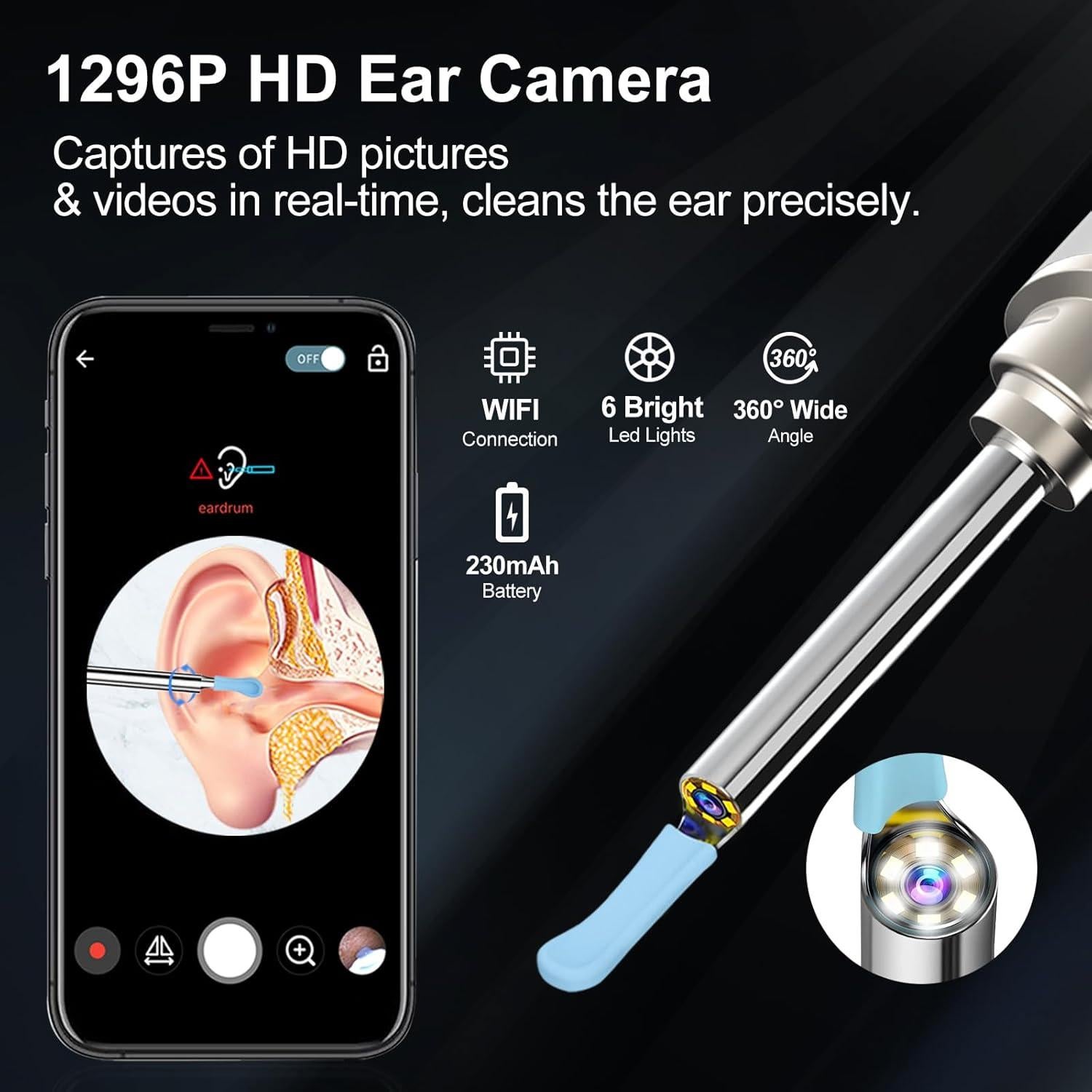 Kit de limpieza de oídos Edicc Y13 con cámara HD 1296P