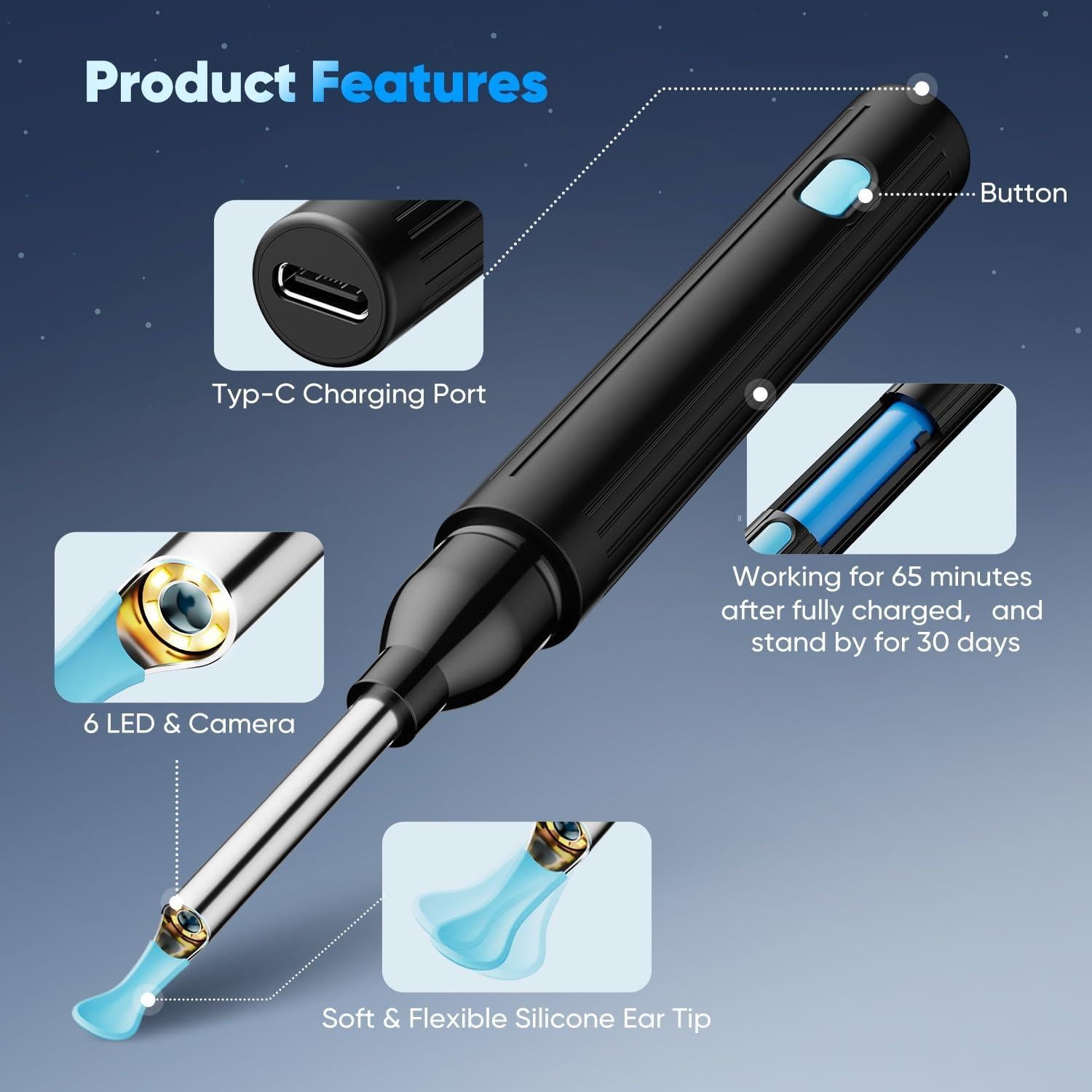 Kit de Eliminación de Cerumen MOOPHY con Cámara HD 1296P