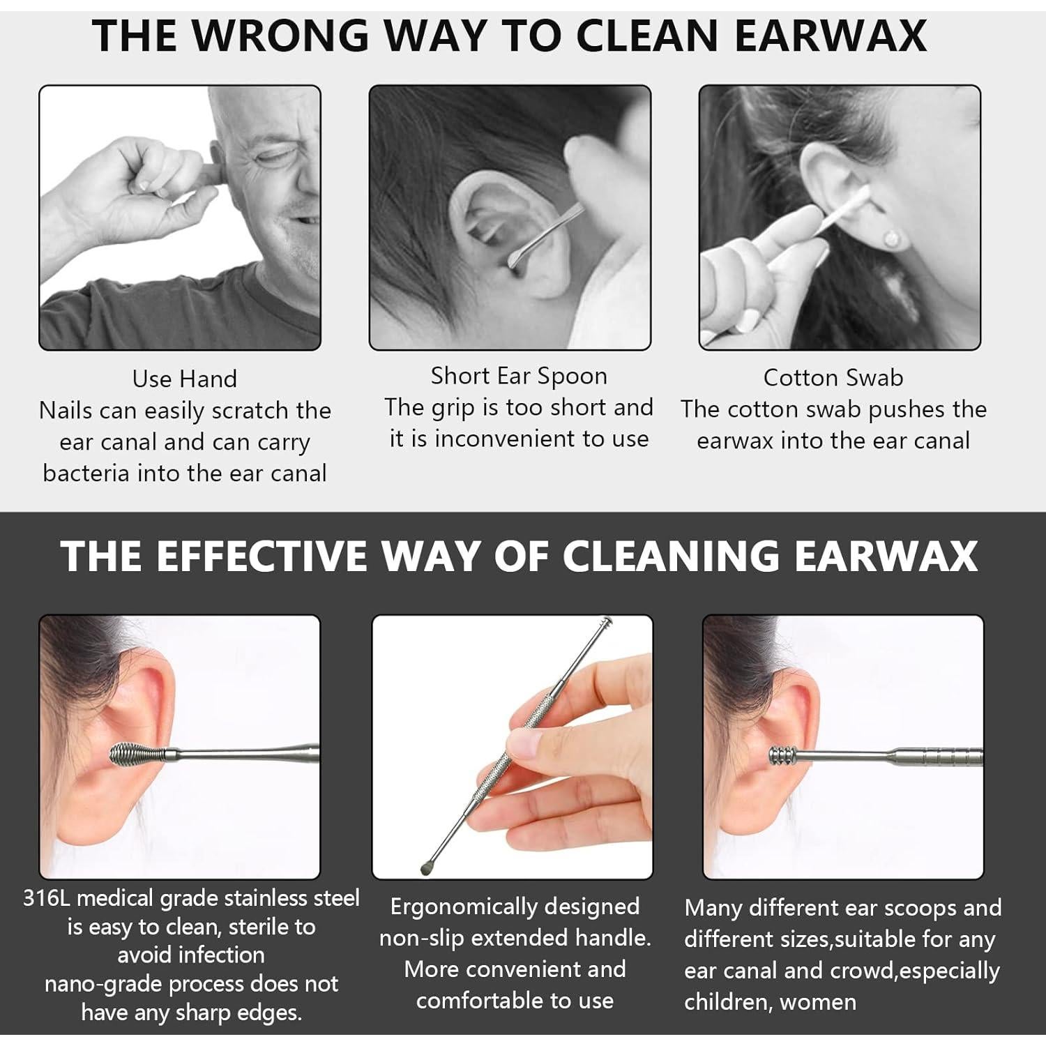 Kit de eliminación de cerumen Hion 8 piezas acero inoxidable