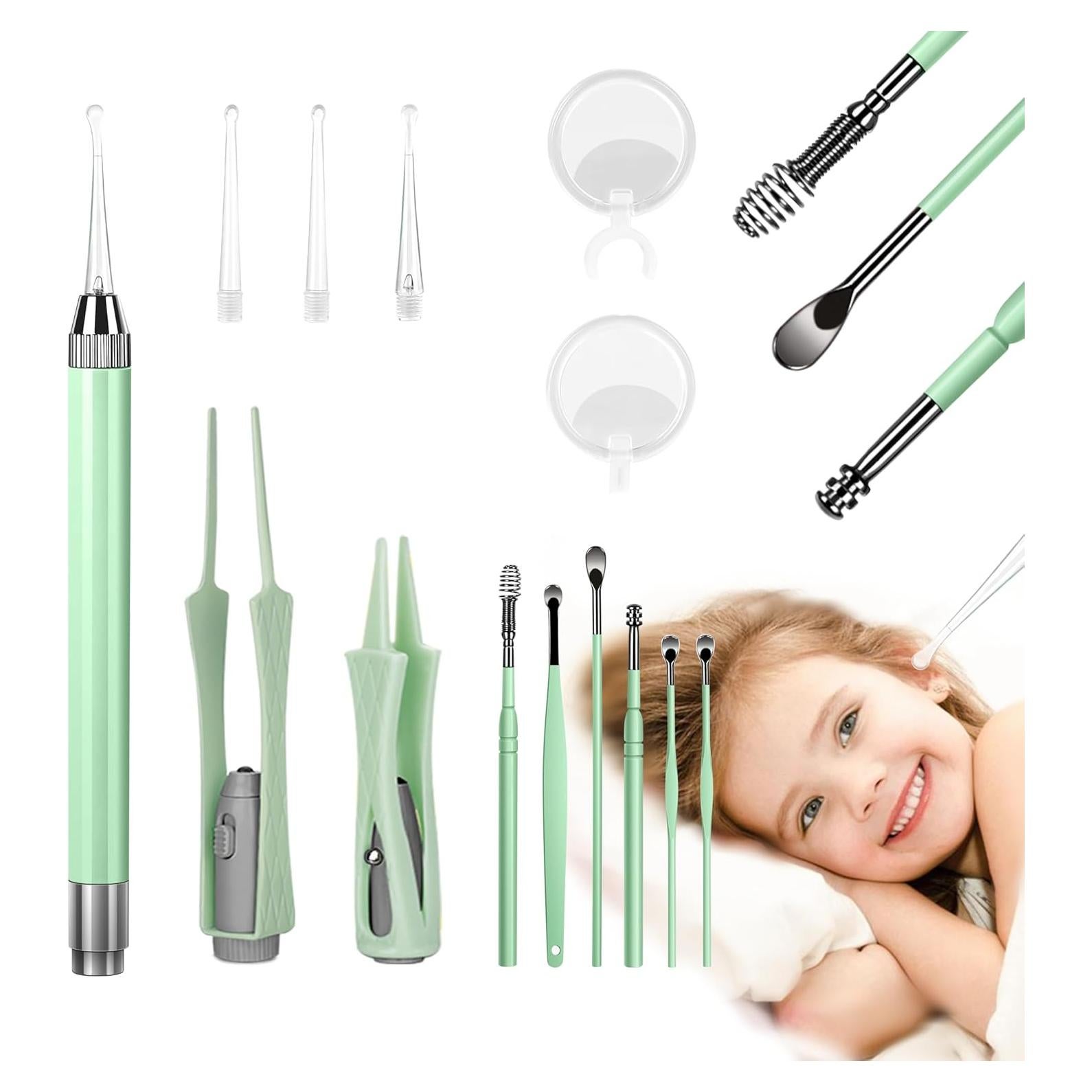 Kit de limpieza de oídos LED 15 piezas BelleShow Verde