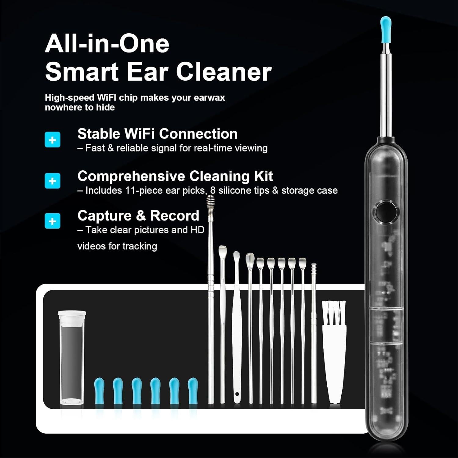 Limpiador de Oídos HD FoxSync 5MP con 11 Puntas y Carga Tipo-C