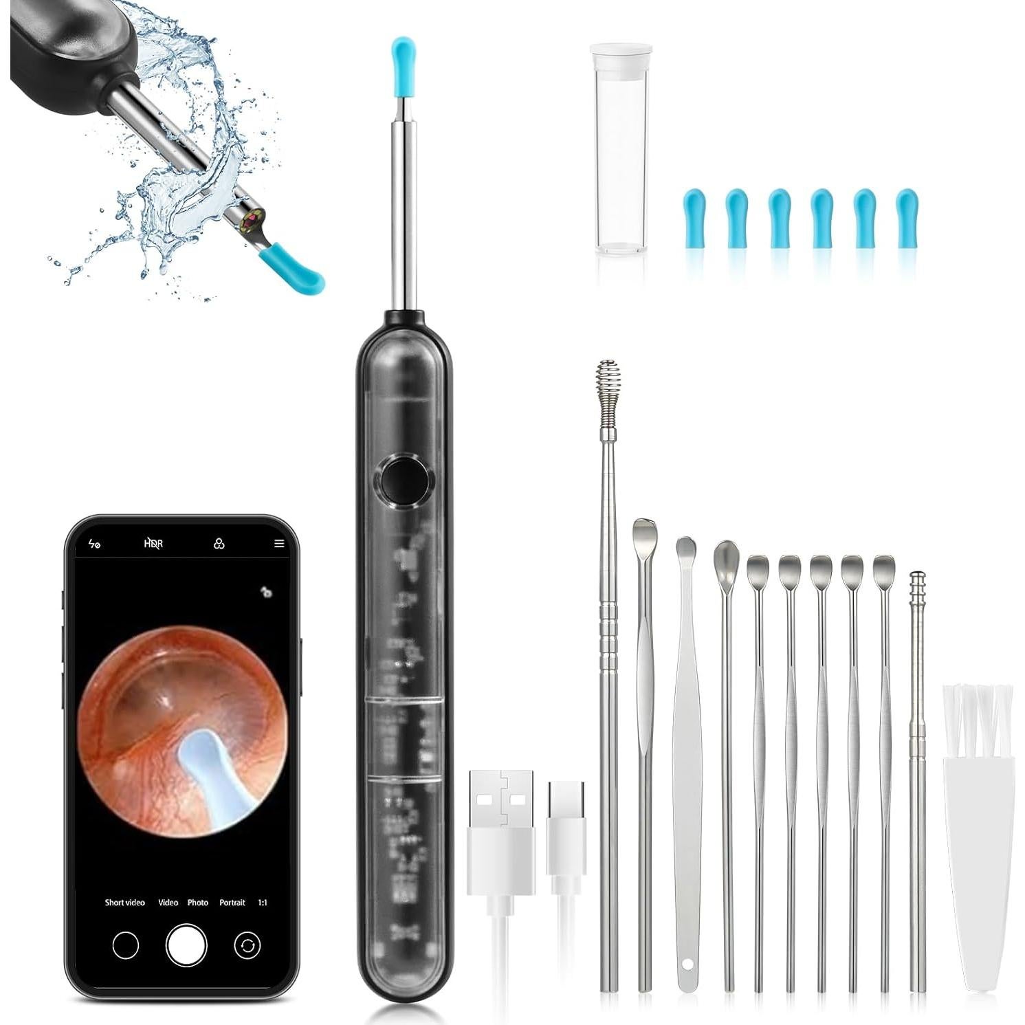 Limpiador de Oídos HD FoxSync 5MP con 11 Puntas y Carga Tipo-C