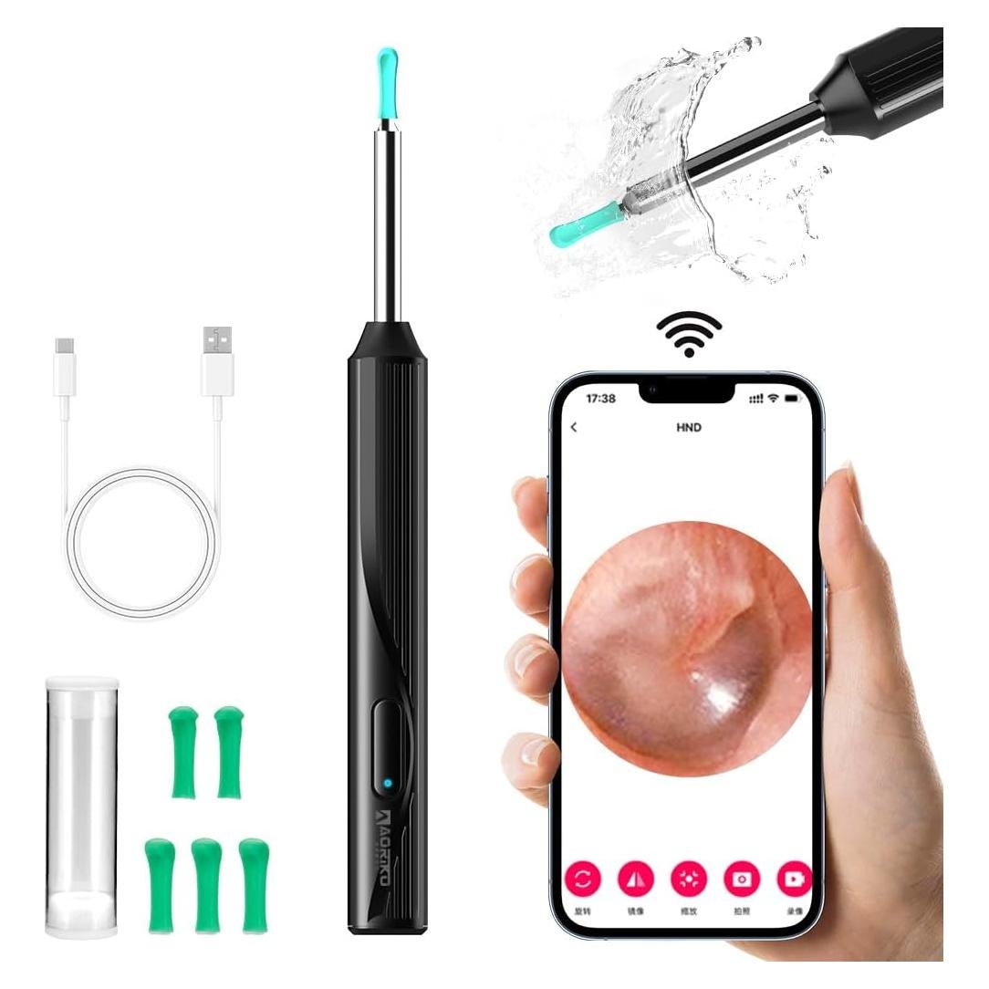 Limpiador de Oídos Aoriko con Cámara y Luz LED - Negro