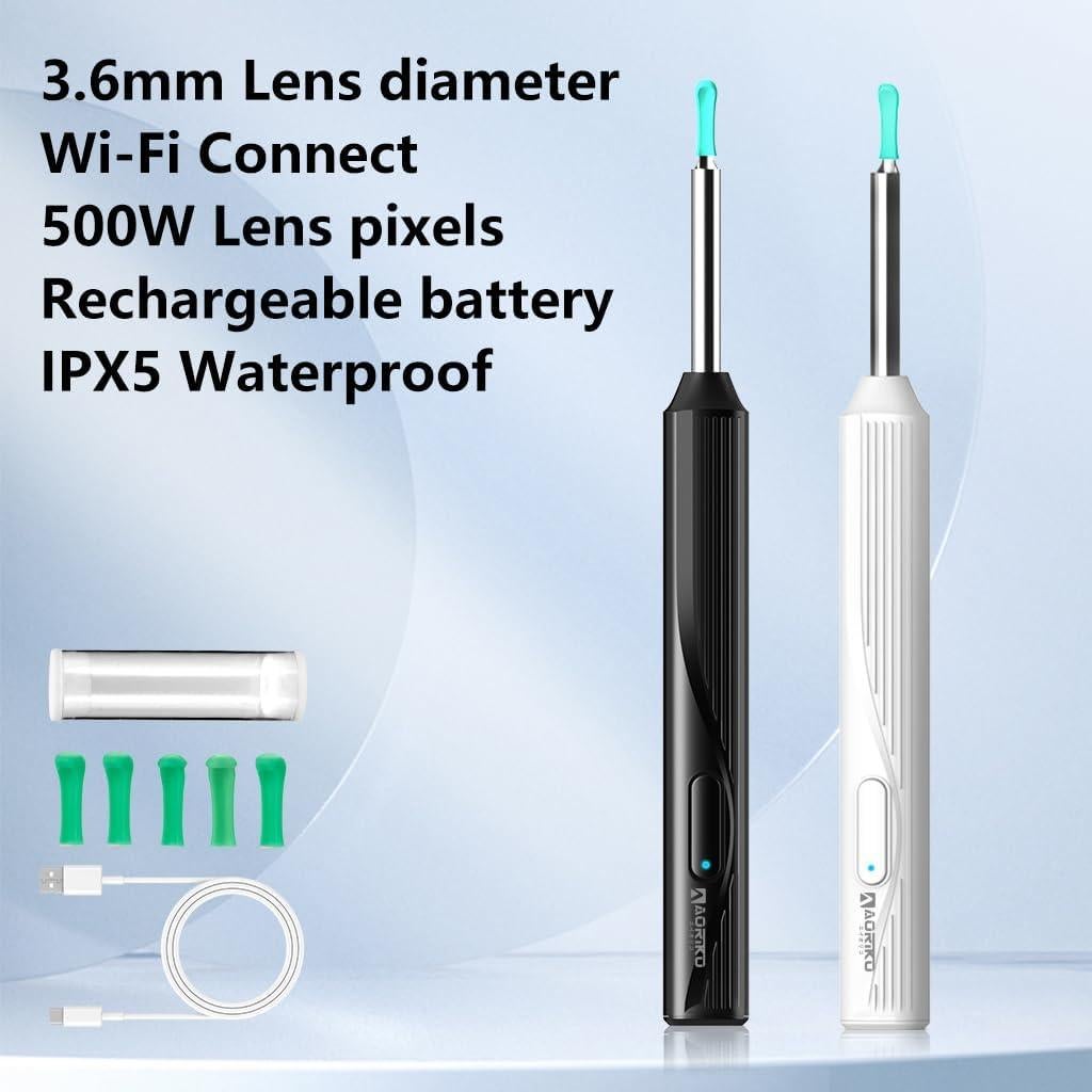 Limpiador de Oídos Aoriko con Cámara y Luz LED - Negro