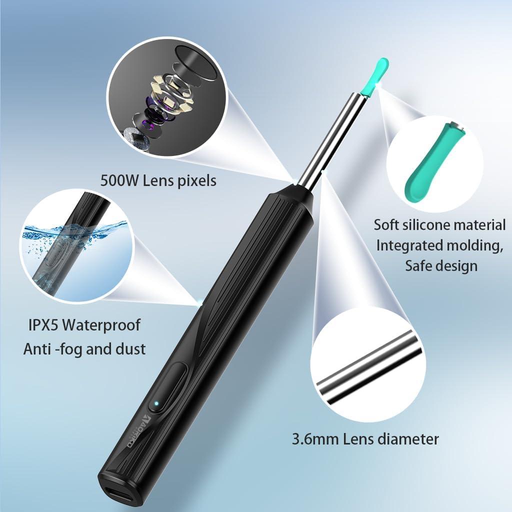 Limpiador de Oídos Aoriko con Cámara y Luz LED - Negro