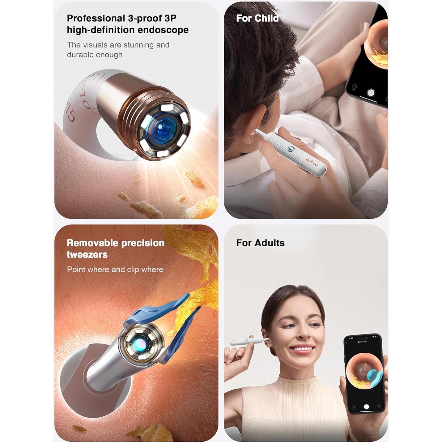 BEBIRD Earsight Plus Limpiador de Oídos HD WiFi Blanco