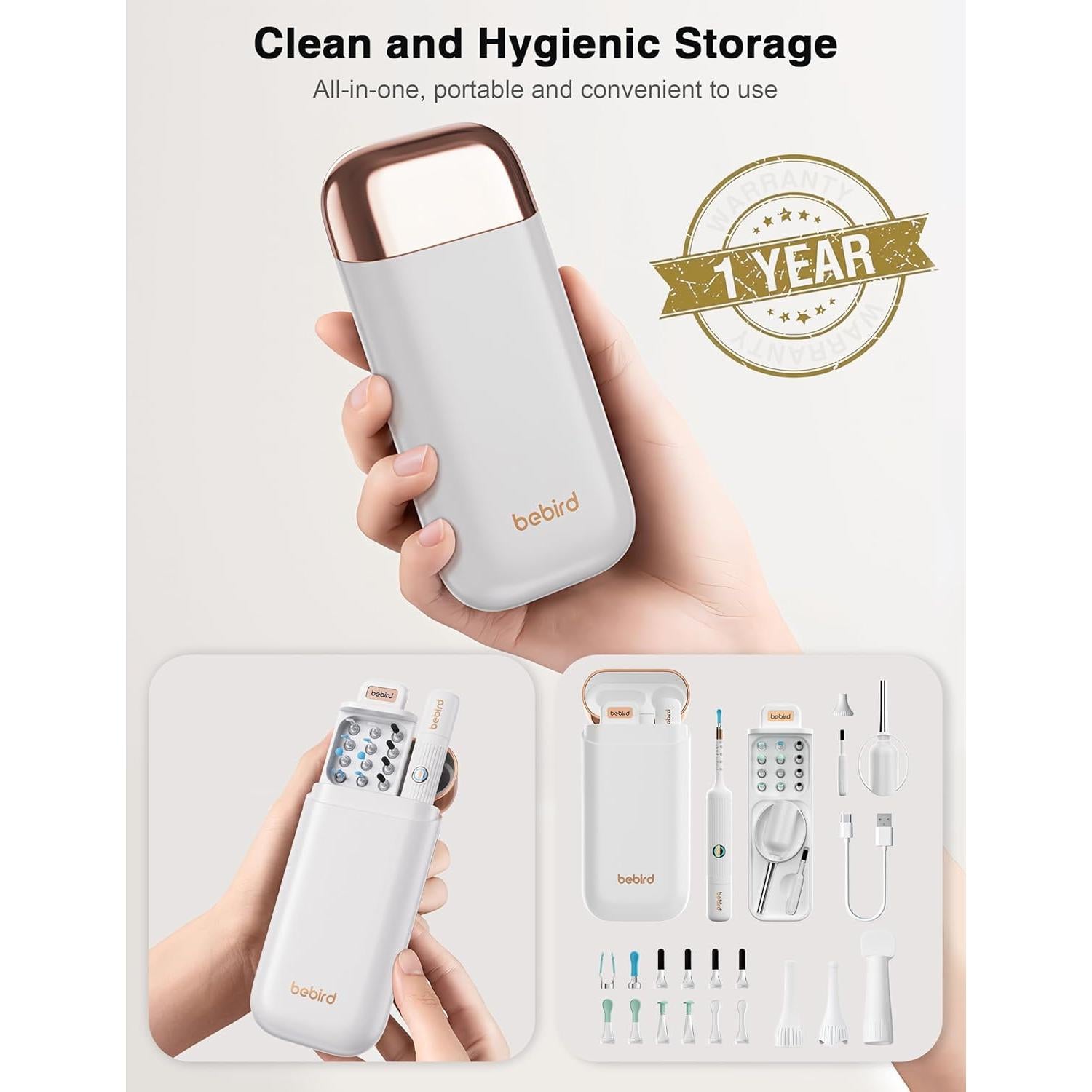 BEBIRD Earsight Plus Limpiador de Oídos HD WiFi Blanco