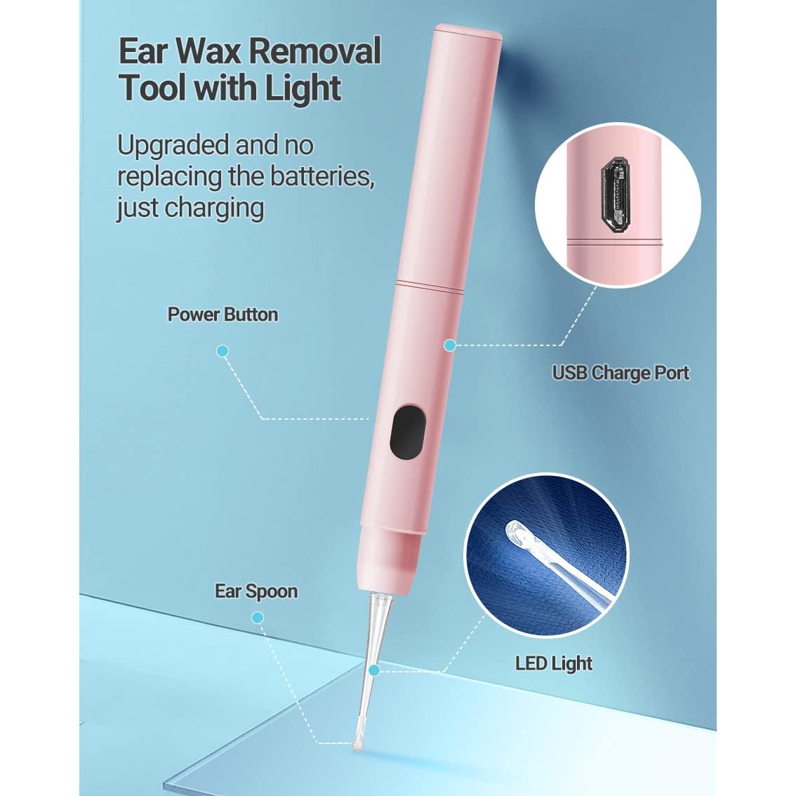 Kit de Limpieza de Oídos TEYIYES con Luz Recargable 7 Piezas