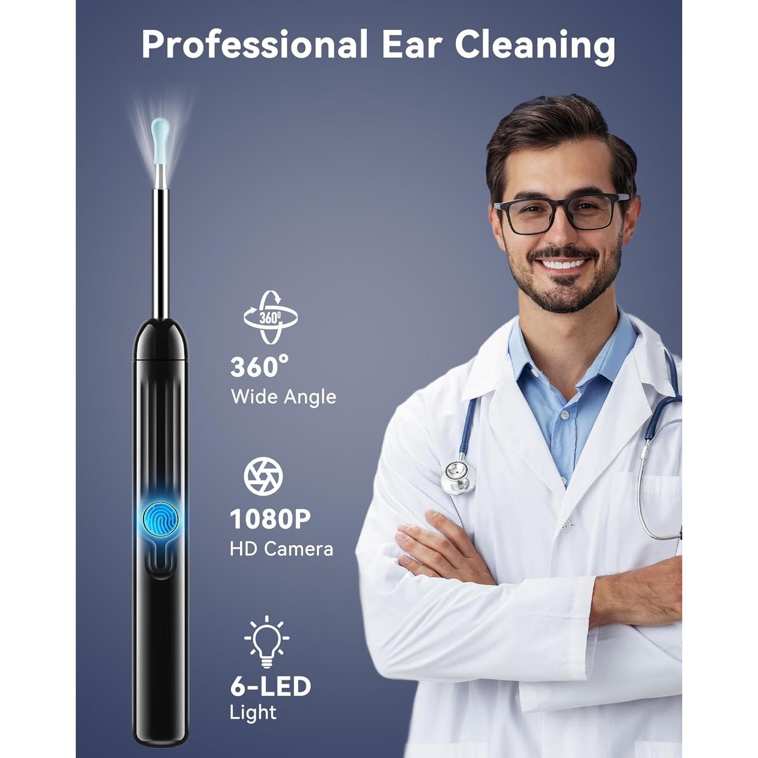 Limpiador de Oídos Jegoat con Cámara HD 1080P y 6 LED
