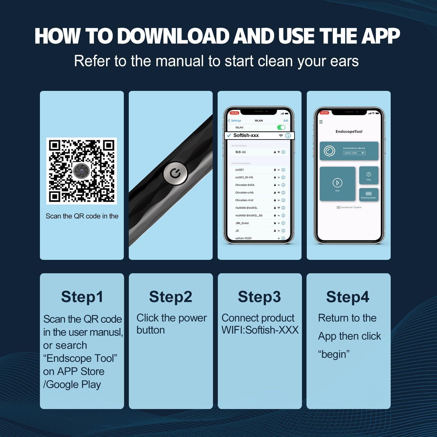 Limpiador de Oídos Nyotall con Cámara 1296P y Luz LED