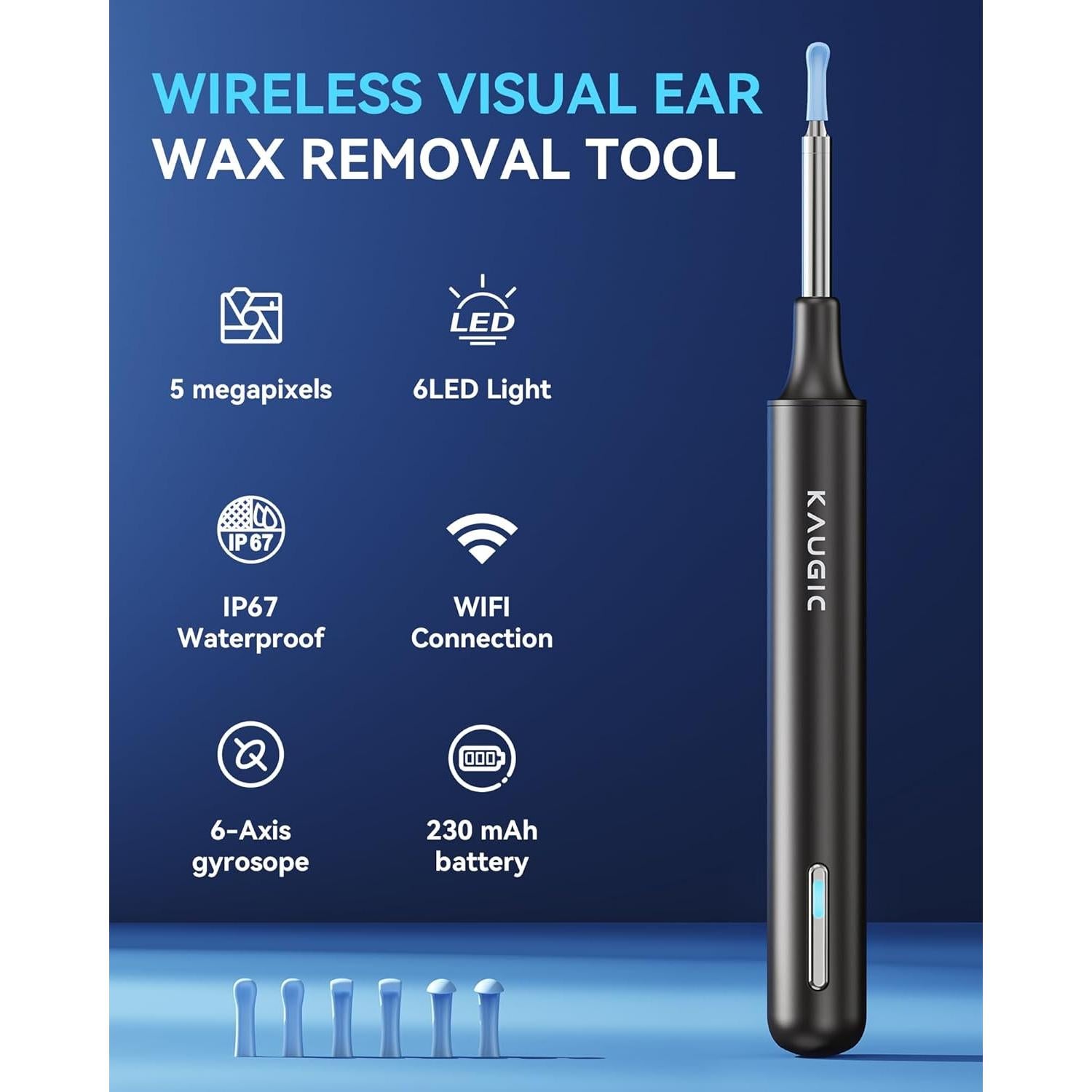 Limpiador de Oído Eléctrico KAUGIC con Cámara 1080P y 10 Puntas