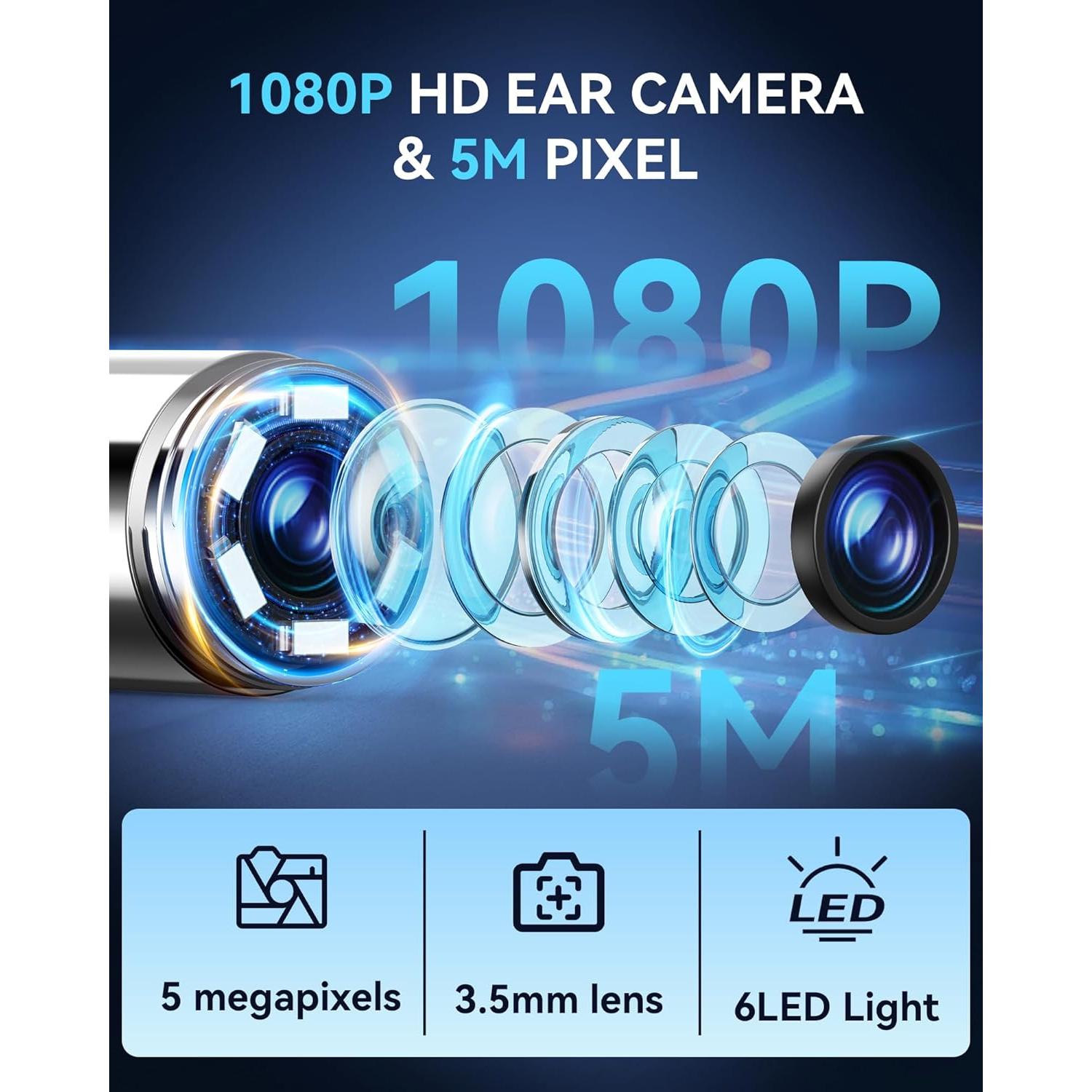 Limpiador de Oído Eléctrico KAUGIC con Cámara 1080P y 10 Puntas