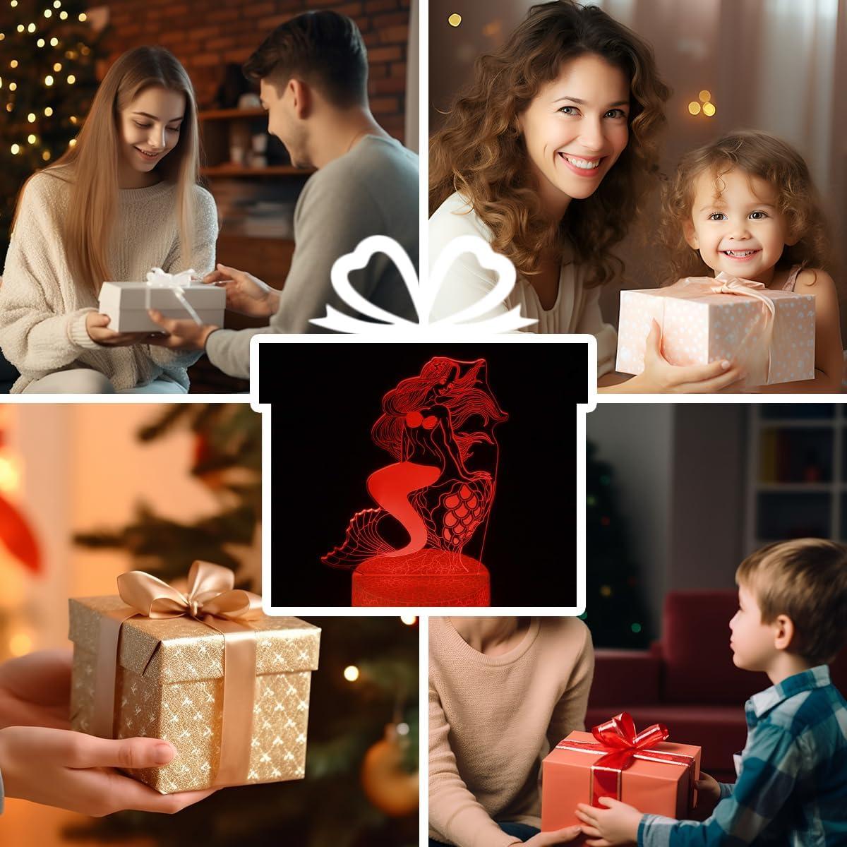 Lámpara Nocturna 3D Sirena SHWKMOPPE 16 Colores Control Remoto