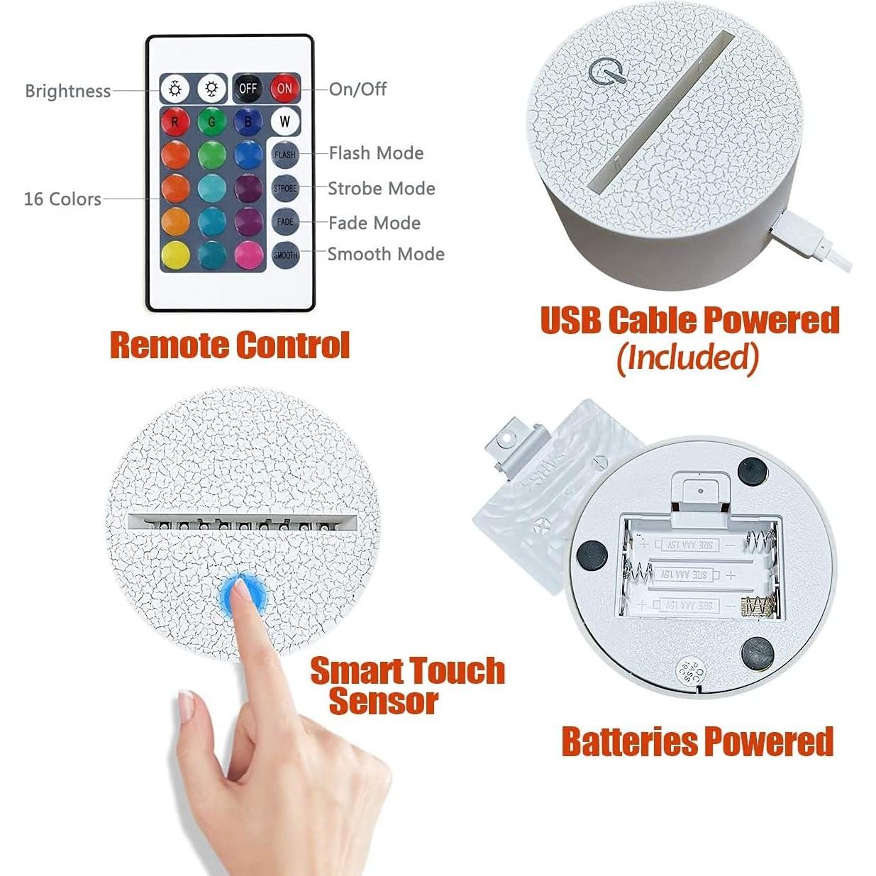 Lámpara Nocturna 3D Sirena SHWKMOPPE 16 Colores Control Remoto