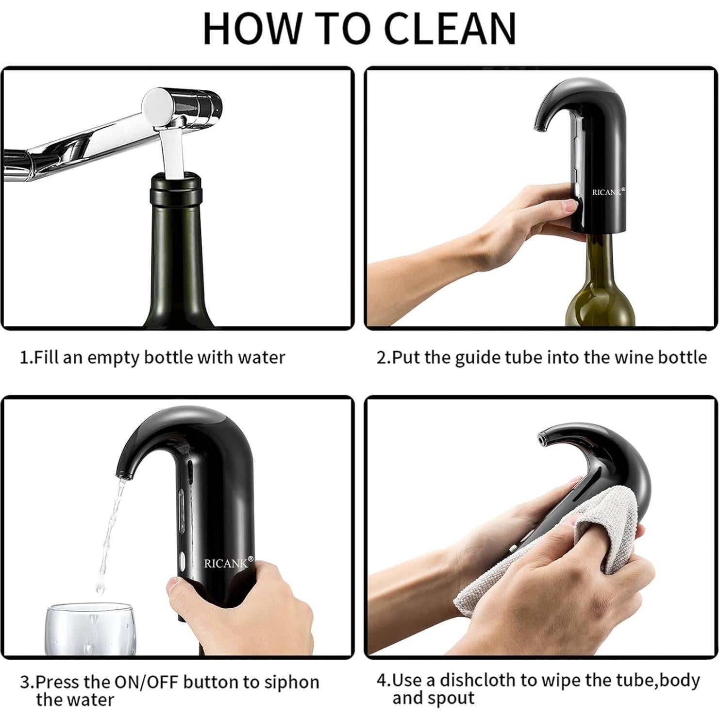 Aerador de Vino Eléctrico RICANK Negro 750ml USB